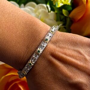 Buccellati Inspired Bangle Bracelet Brass Sterling 925 Fits wrists 6.25-“ Rare!